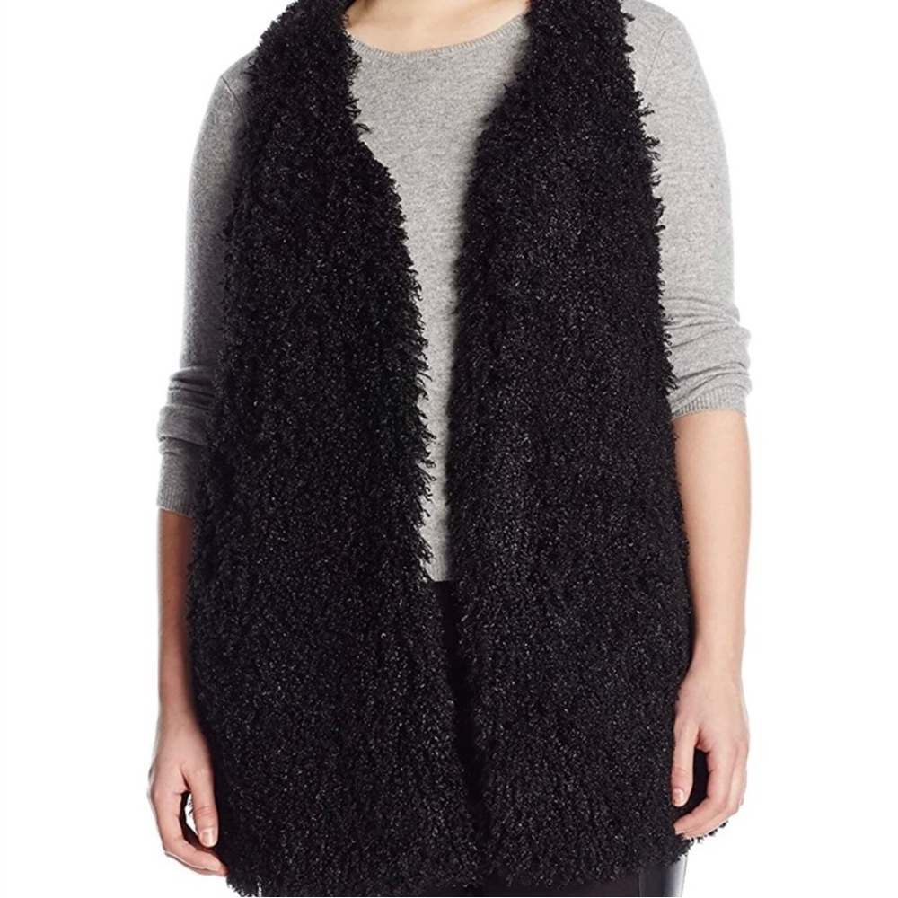 Melissa McCarthy Seven 7 Black Faux Lamb Fur Cozy Vest Women’s Plus Size 1X